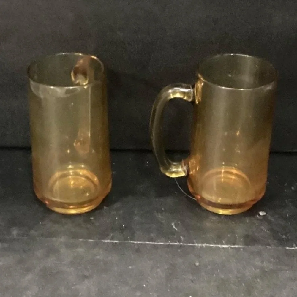 Hazel‎ Atlas Amber Beer Mugs, Set of 2, Vintage Stackable Glasses, Glass Steins